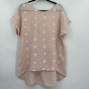 Terzo Millinnio Blush Pink Boho Embroidered Flowers Tunic Top Blouse Medium